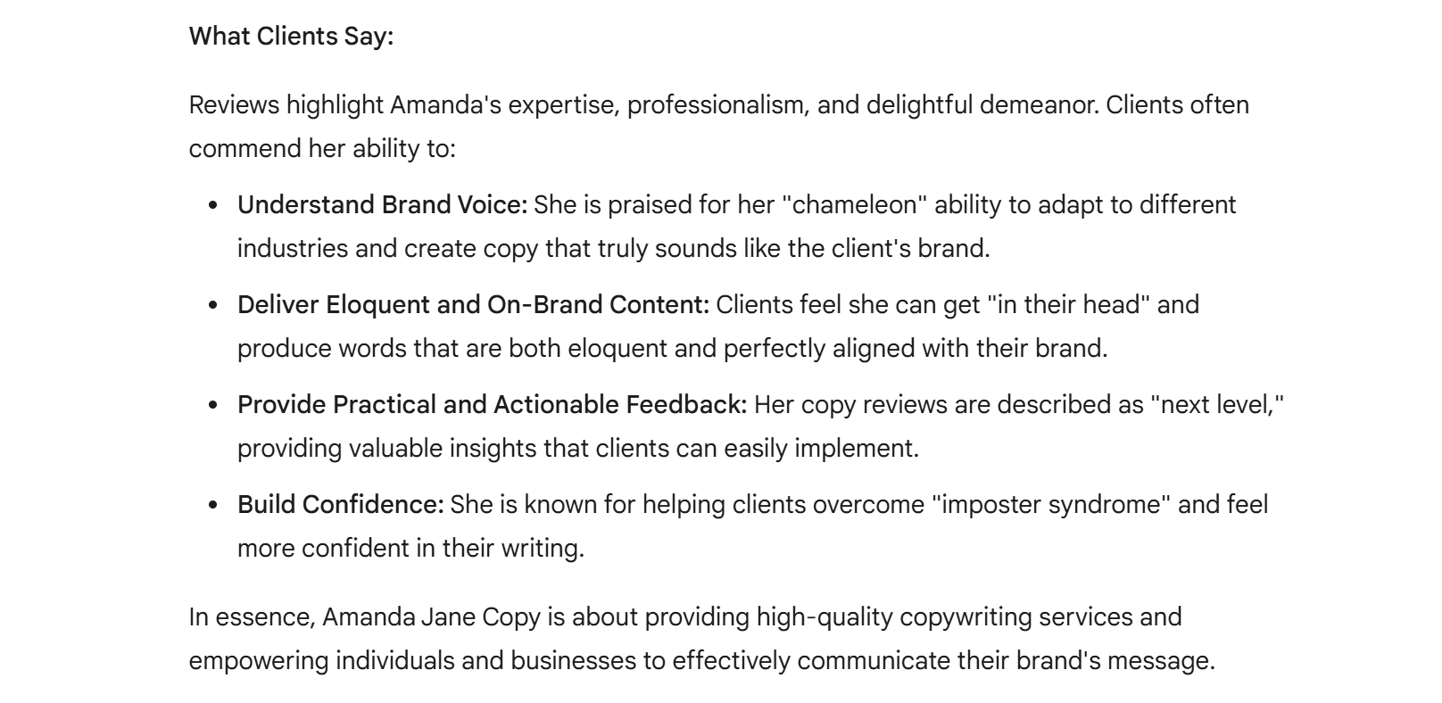 ChatGPT using client testimonials