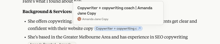 Claude showing clear title tag when hovering over a link. 